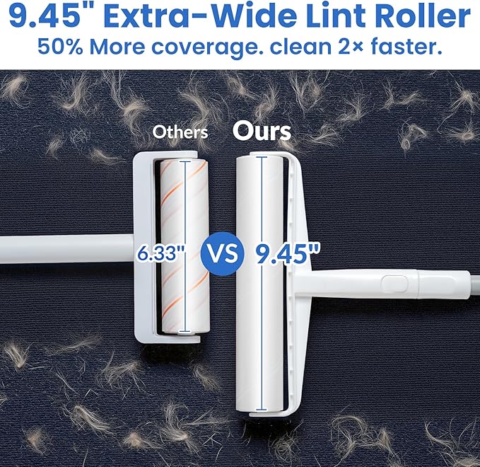 Large Lint Roller Refills: DELOMO 9.45 in Lint Roller Refill (6 Pack, 540 Sheets), Compatible Only with DELOMO Large Lint Roller, for Cleaning Floor, Carpets, Bedding, Couch, Cars, & Pet Hair