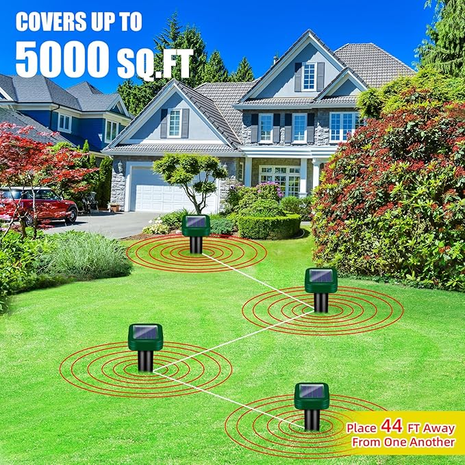 Solar Powered Mole Repellent Ultrasonic Outdoor, 8 Packs Snake Skunk Gopher Vole Rodent Deterrent, Waterproof Repeller for Yard Lawn Garden to Get Rid of Groundhog Chipmunk Raccoon