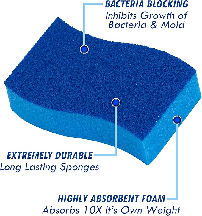 Elitra Essentials Scrubber Sponge, Non-Scratch Hydrophilic Foam Technology - Odor Resistant, Curved Grip, Dual-Sided Foam & Acrylic Grain Surface, Made in USA (Pack of 6)