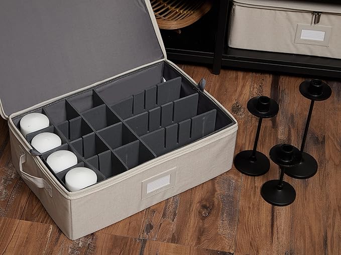 Covermates Keepsakes - Adjustable Zip-Top Storage Box - Configurable FlexGrid Compartments - Heavy Duty Polyester- Reinforced Handles - Stackable Design - Indoor Storage, Beige Heather