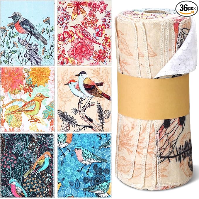 36 Pack Bird Reusable Cleaning Cloths Washable Cotton Kitchen Towels for Home(Multicolor)