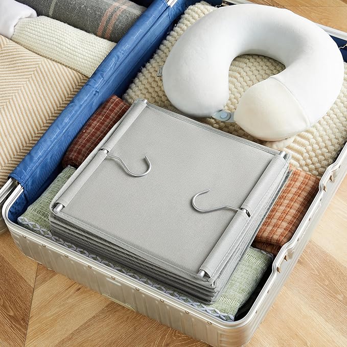MAX Houser 6 Tier Shelf Hanging Closet Organizer, Closet Hanging Shelf with 2 Sturdy Hooks for Storage,2 Pack, Foldable (Light Grey)