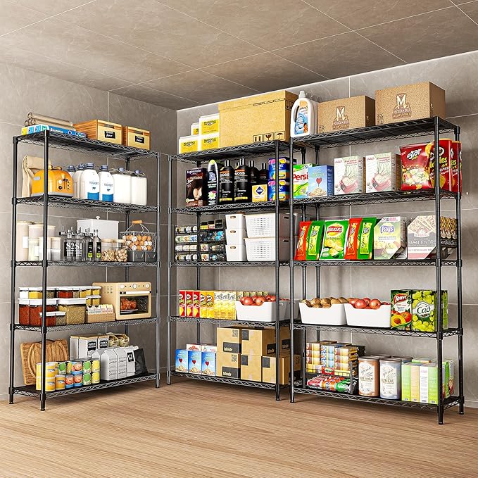 5-Tier Storage Shelves 72" H Wire Shelving, Adjustable Metal Shelving Pantry Shelves, 1325LBS Heavy Duty Rack with Shelf Liners for Garage Commercial Kitchen, 36" W x 14" D x 72" H, Black
