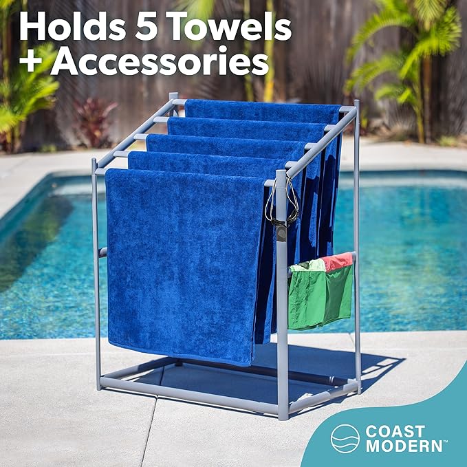Coast Modern Pool Towel Rack – Choose Your Color - Outdoor & Indoor 5 Beach Towel PVC Drying Rack