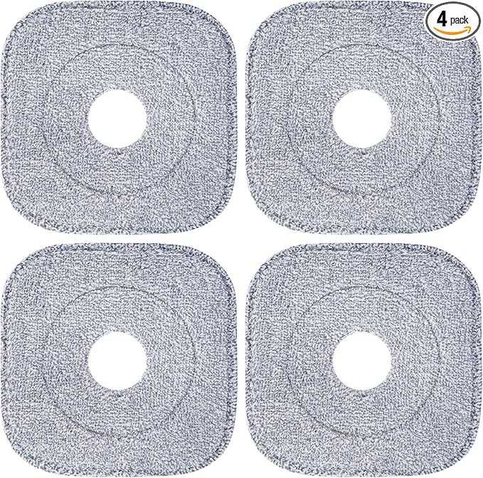 4 Pack 8.6" Square Microfiber Mop Pads Refills, Machine Washable, Highly Absorbent, Compatible with for True & Tidy Spin Mop and Most Square Spin Mops & Bucket