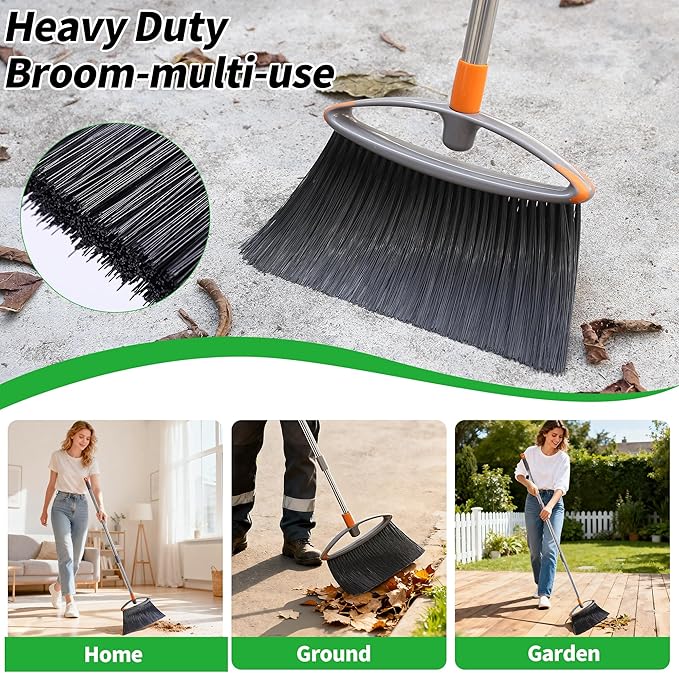 Still Bristle Broom to Sweep Snow, Heavy Duty Broom with Collapsible Handle, Ideal for Indoor Outdoor Hardwood Floors Kitchen Salon Camping Cat Pets Hair Home Room Office, Sturdy and Durable, Gray