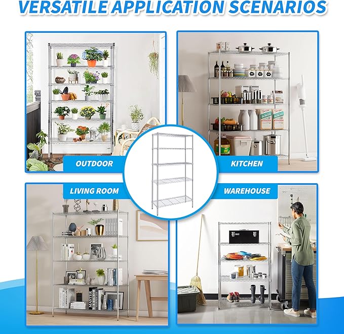 Simple Deluxe 5-Tier Storage Shelves, 35.83" W x 13.98" D x 71.7" H Wire Metal Shelving Unit, 1250 Lbs Loading Capacity, Chrome