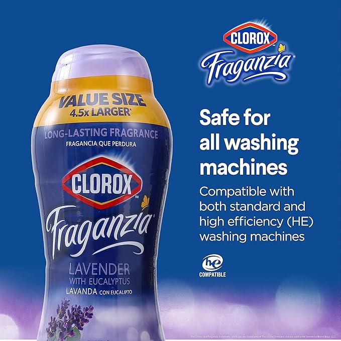 Clorox Fraganzia Laundry Scent Booster Crystals, In-Wash Fragrance Beads for Fresh-Smelling Clothes & Linens, Safe for All Fabrics & Colors, Easy-Pour Bottle, Lavender with Eucalyptus, 70 Oz - 6 Pack