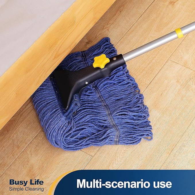Yocada Looped-End String Wet Mop Heavy Duty Cotton Mop Commercial Industrial Grade Telescopic Iron Pole Jaw Clamp Floor Cleaning 55.1 inch