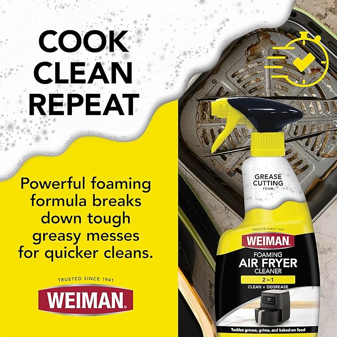 Weiman Foaming Air Fryer Cleaning Kit, Cleaner & Degreaser for Ceramic Baskets & Trays, Removes Grease, Grime, Oil & Baked-On Food, Includes Non-Abrasive Sponge, Fast-Acting, Residue-Free, 14 oz