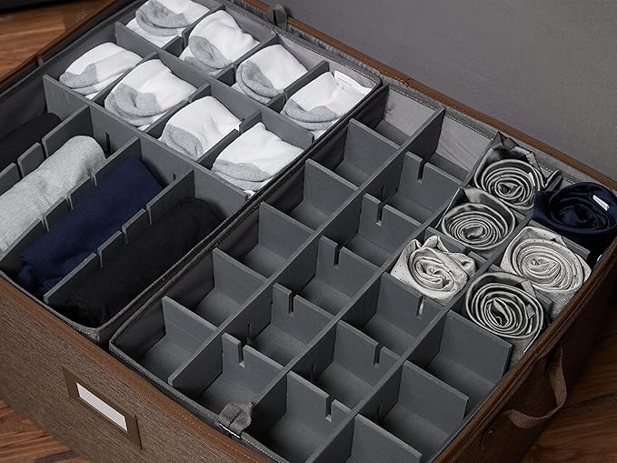 Covermates Keepsakes - Adjustable Zip-Top Storage Box - Configurable FlexGrid Compartments - Heavy Duty Polyester- Reinforced Handles - Stackable Design - Indoor Storage, Brown Heather