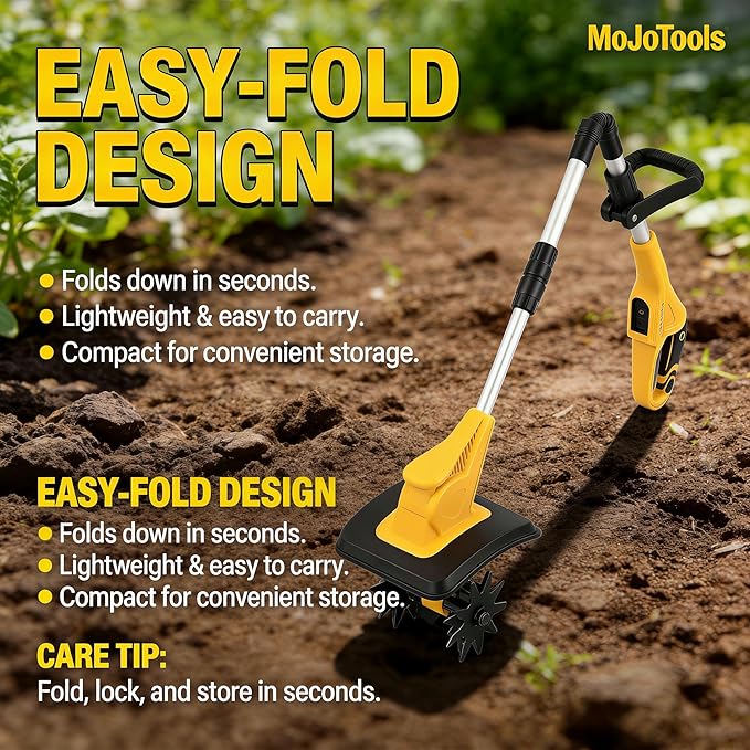 21V Cordless Tiller Cultivator, Compatible with Makita 18V Batteries, Battery Powered Garden Tiller with 2 Lithium-Ion Batteries for Flower Beds (Yellow Tiller + 2 Batteries)