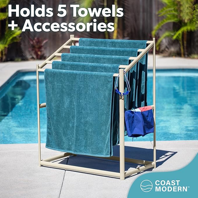 Coast Modern Pool Towel Rack – Choose Your Color - Outdoor & Indoor 5 Beach Towel PVC Drying Rack