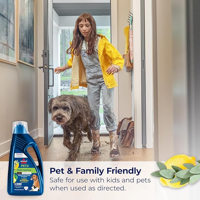 Bissell Multi-Surface Pet with Citrus, 3444G, 80oz, Safe on Sealed Hard Floors and Area Rugs, Removes tough pet messes and elimantes odors, Lemon Eucalyptus Essential Oils