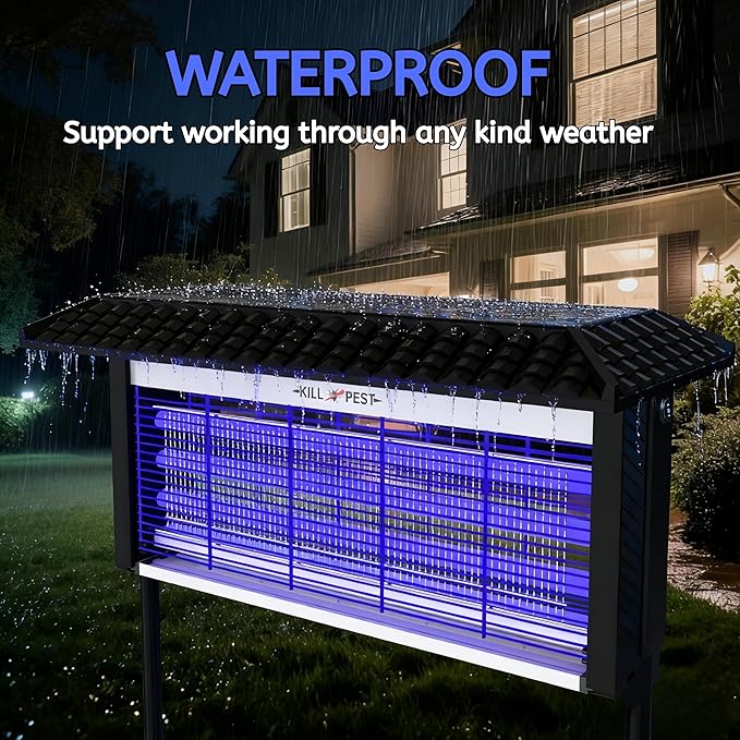 Solar Bug Zapper Outdoor Mosquitos Zapper Solar Powered Bug Zapper Outdoor Camping Fly Control for 4000 sq.ft Waterproof Fly Killer Solar Mosquito Zapper for Garden Lawn and Back Yard