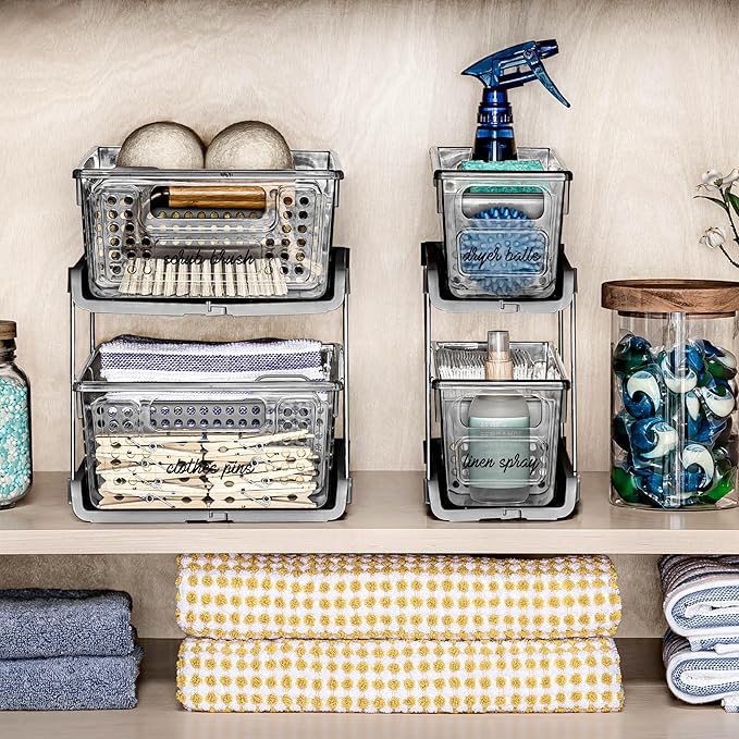 madesmart 2 Tier Organizer, Under Cabinet Storage with Pull Out Sliding Drawers, for Cleaning Supplies, Undersink, Sponges, Bottles & Bath, Adjustable Dividers & Pull Out Baskets, Grey
