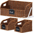 Pantry Organizers and Storage Baskets for Organizing with Handles, Large Woven Storage Baskets for Shelves, Kitchen, Laundry, Waterproof Storage Bins for Fruit, Bread, Vegetable, 3Pack, Brown