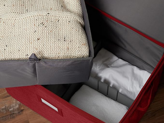 Covermates Keepsakes - Adjustable Zip-Top Storage Box - Configurable FlexGrid Compartments - Heavy Duty Polyester- Reinforced Handles - Stackable Design - Indoor Storage, Red Heather