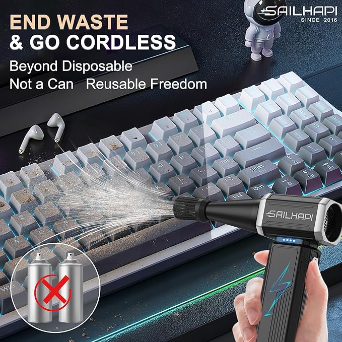 Powerful Air Duster 300000RPM, Handheld Office Duster Blower Replaced Can of Air, Rechargeable Durable Small Blower for PC Gamers, Barber, Laptop & Snow Removal, Birthday Gifts for Dad