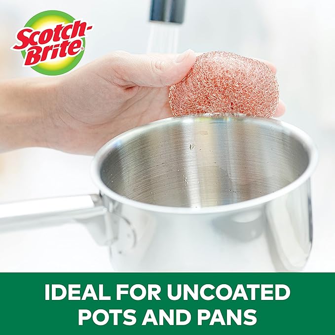 Scotch-Brite Copper Coated Scrubbing Scour Pads, 3 Scouring Scrubber Pads (Pack of 2)