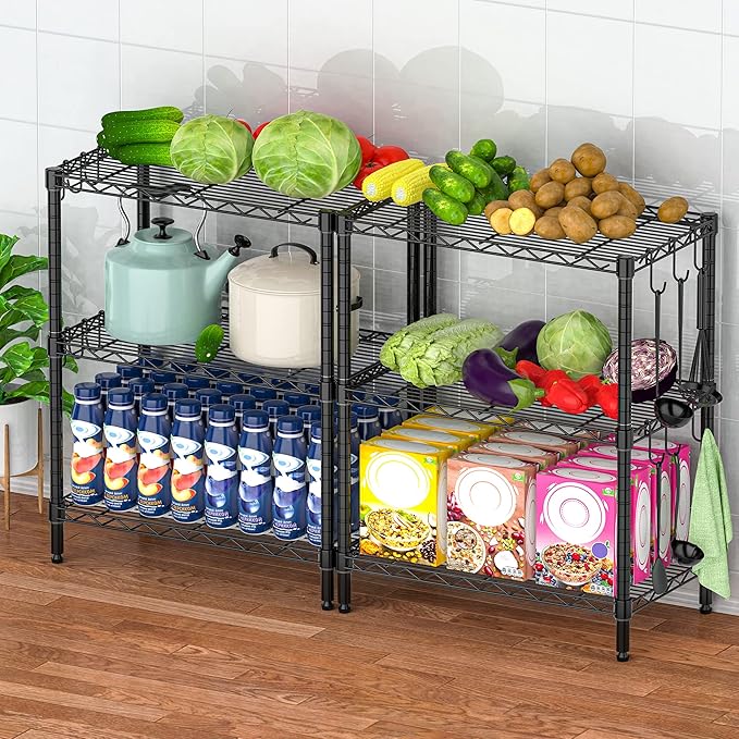 Folews 3-Tier Metal Shelf for Storage, Wire Shelving Unit Storage Rack Organizer Steel Utility Shelf for Kitchen Office Garage Pantry Laundry Organization(13.4D x 23.2W x 29.7H Inches)