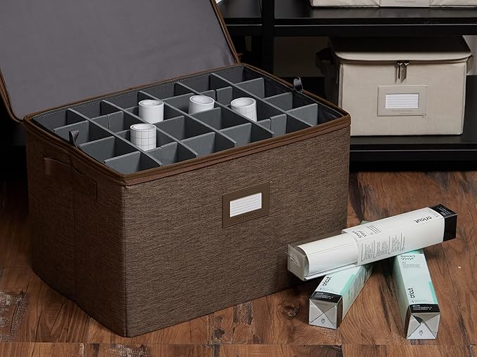 Covermates Keepsakes - Adjustable Zip-Top Storage Box - Configurable FlexGrid Compartments - Heavy Duty Polyester- Reinforced Handles - Stackable Design - Indoor Storage, Brown Heather