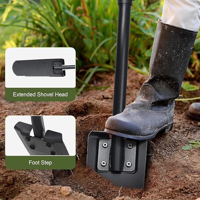 Spade Shovel, 45" Trench Shovel with 14.5" Long Narrow Spade for Digging, Trenching, Planting, Gardening, Heavy Duty with Serrations