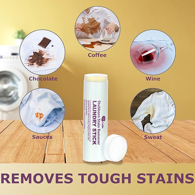 Laundry Stain Remover Stick – Pre Wash Spot Cleaner for Fabric Clothing on Cotton, Wool, Synthetics - Easy Removal of Grease, Blood, Coffee, Ink, Lipstick, Wine, Grass Soil | Clean On The Go (4 Pack)