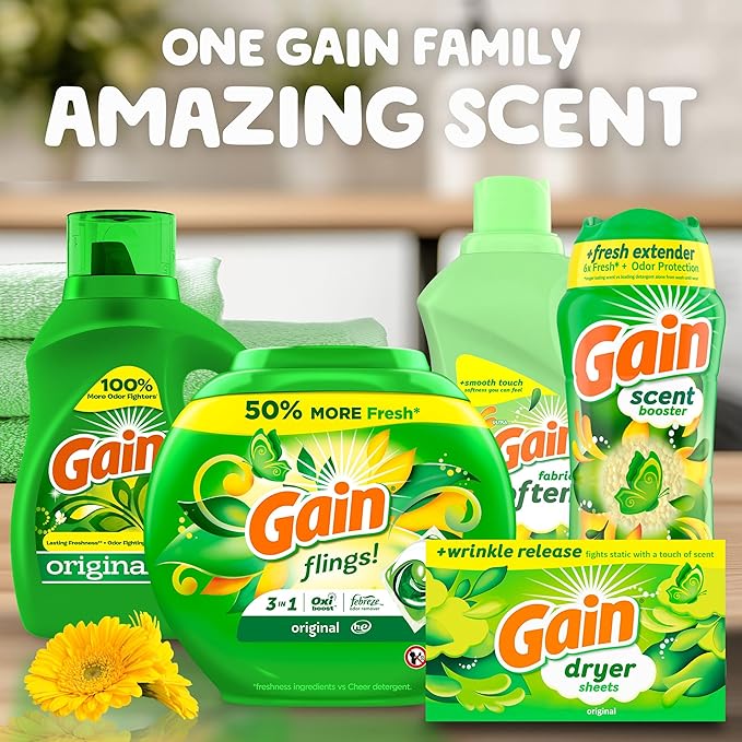 Gain Flings Laundry Detergent Pacs, 102 Count, Original Scent, with Odor Defense, concentrated laundry soap pacs
