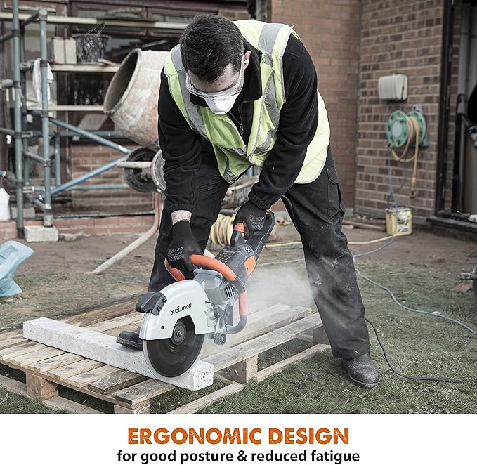 Evolution Power Tools R300DCT 12 inch Concrete Saw (Aka Circular Saw, Angle Grinder, Chop / Cut Off Saw, Demo Saw, Disc / Power Cutter) Electric Motor, No Gas - 4-1/2" Cut - Incl Diamond Masonry Blade