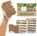 Natural Kitchen Sponges (12 Pack) - Biodegradable Cellulose & Coconut Scrubber Dish Sponges for Kitchen - Eco-Friendly, Non Scratch, Compostable, Non Toxic S-Shaped Natural Sponges for Dishes