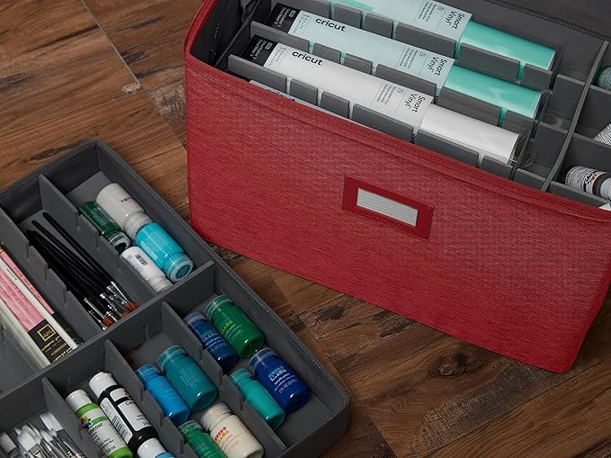 Covermates Keepsakes - Adjustable Zip-Top Storage Box - Configurable FlexGrid Compartments - Heavy Duty Polyester- Reinforced Handles - Stackable Design - Indoor Storage, Red Heather