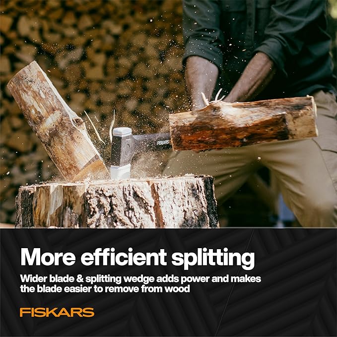Fiskars X28 Splitting Axe 28", Forged Steel Blade for More One-Strike Splits on Medium Logs, Shock-Absorbing FiberComp Handle & Low-Friction Coating for Easy Removal & Rust Protection
