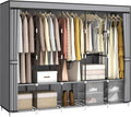 MOGELAFOO 83 Inch Wide Portable Closet Wardrobe, Clothes Storage Rack Organizer with Cover, 5 Clothes Hanging Rods and 10 Storage Shelves, Grey