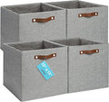 OrganiHaus 13" x 13" x 13" Cube Fabric Storage Bins Set of 4, Canvas Storage Cubes w/ Vegan Handles, 13 inch Collapsible Bins for Kallax, Cubbies Organizer, 13x13 Basket for Decor - Grey