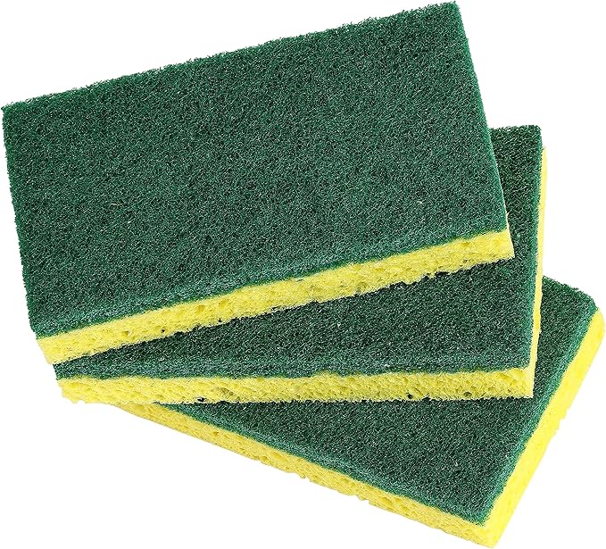 Scrubee Heavy Duty Scrub Sponge with Scouring Pad, Kitchen Dishwashing, Sink, Pot and Frying Pan Cellulose Scrubber Sponge Non Scratch. by Superio… (4.5" 3 Pack)