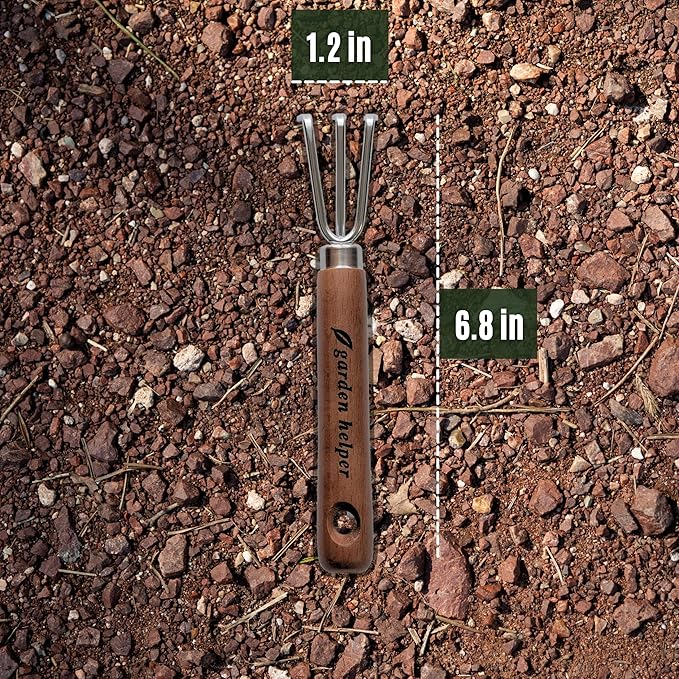 Mini Hand Cultivator Garden Tool 3 Claws - Heavy Duty Japanese Steel with Wood Handle - Small Rake Tiller for Aerating Soil, Digging, and Weeding - Made in Japan