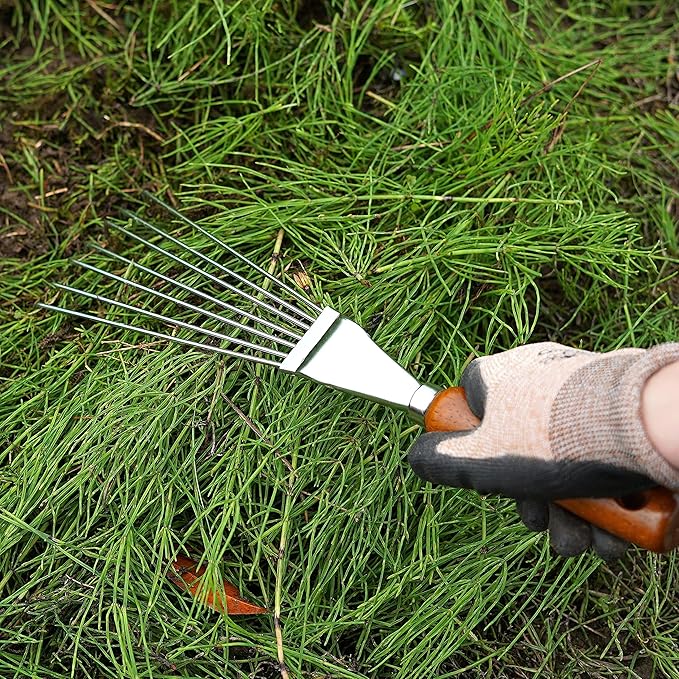 Japanese Hand Rake Garden Tool - Japanese Steel with Wood Handle - Small Rake for Leaves, Handheld Garden Cleaning Tool - Made in Japan