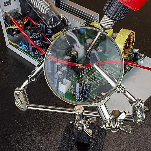 NEIKO 01902 Adjustable Helping Hand with Magnifying Glass, Third Hand Solder Aid, Soldering Wire Station Stand with Dual Alligator Clips and a Heavy Base, Beading & Jewelry Making Tools, Solder Holder