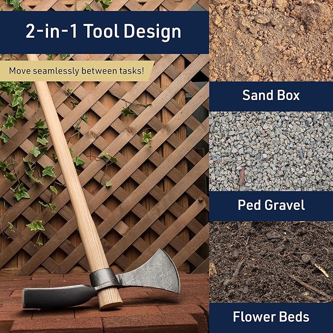 Cutter Mattock Digging Tool - 42” Garden Hoe and Hand Pick Axe Splitting Hatchet with Steel Blades and Wood Handle -Pickaxe for Digging Tools for Hard Ground, Weeding, Planting by Kings County Tools