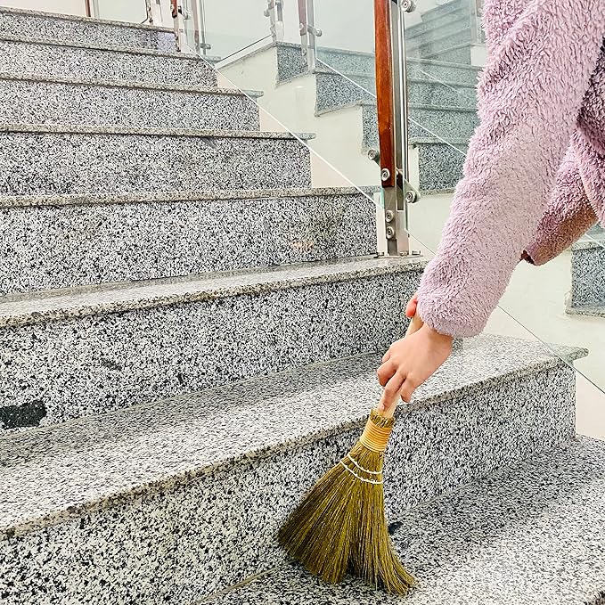 Set of 2 Vietnamese Soft Bristle Brooms, Asian Straw Broom for Kid, Decorative Broom 16.54 inch