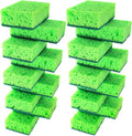 Green Multi Use Scrub Sponge. Made in Europe. 18 Pk, 4.3x2.8x1.4 inches. Odorless Heavy Duty and Non Scratch Fiber. Thick, Durable and Delicate Scrubber for Pans, Bowls, Jars, Sink, Floor