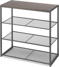 Whitmor Wood & Metal 4 Tier Shelf, Dark Walnut Top & Metal Mesh Shelves, 11.8"L x 24.8"W x 25"H, Freestanding