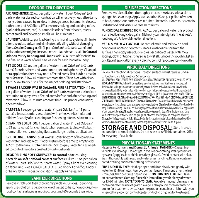 OdoBan Disinfectant Concentrate and Odor Eliminator, 4 Gallons, Original Eucalyptus Scent