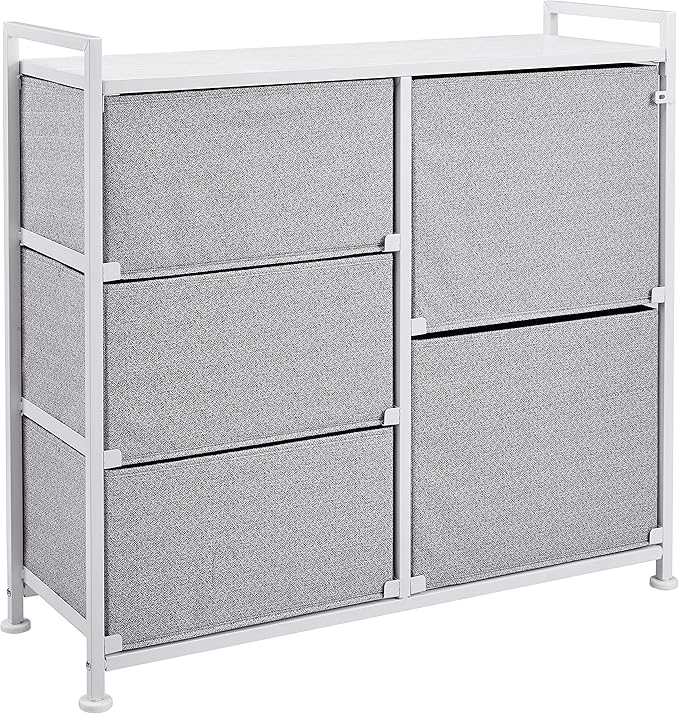 Amazon Basics Bedroom Closet Organizer with 5-Fabric Storage Drawers for Clothes Storage, White