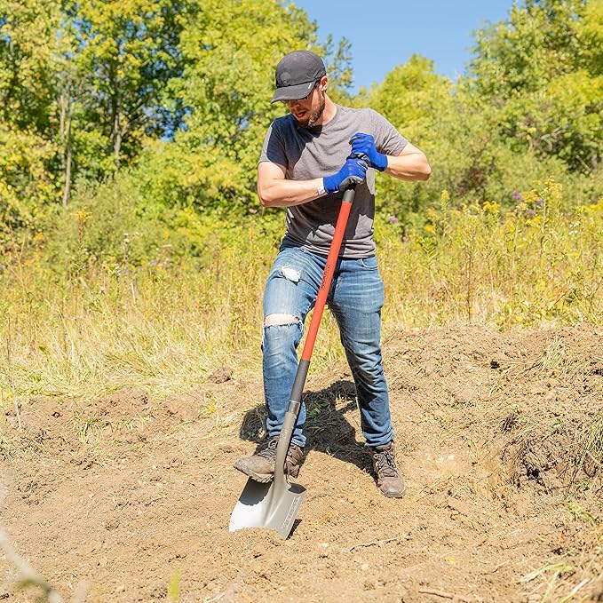 Radius Garden 58-in Long Handle Round Point Digging Shovel, Steel Shovel Head with Fiberglass Shaft