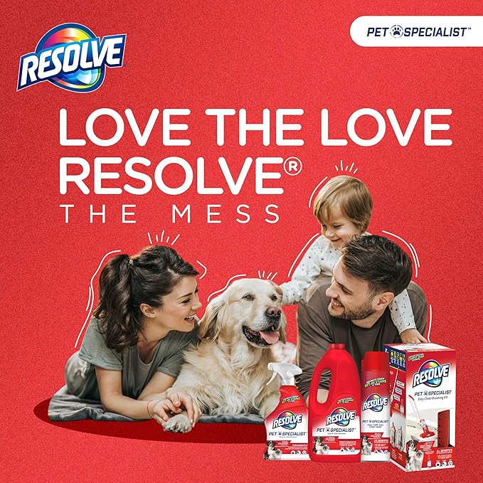 Resolve Pet Specialist Easy Clean Brushing Kit includes High Traffic Foam Carpet Cleaner, Pet Stain and Odor Remover, 22oz