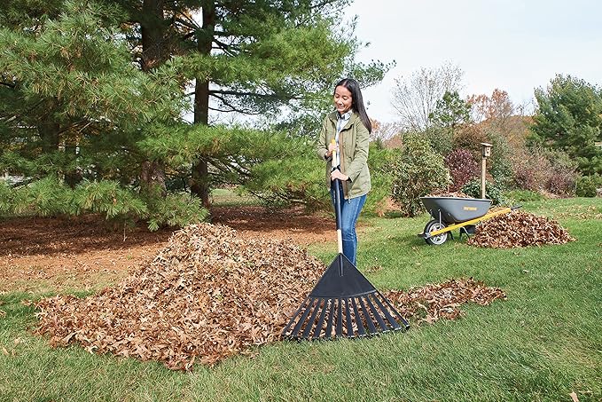 True Temper 20212010 Clog Free Leaf Rake with Hardwood/Steel Handle, 24 in. for Leaves, Grass, Clippings, Twigs, Pine Needles, Acorns, Debris, Black