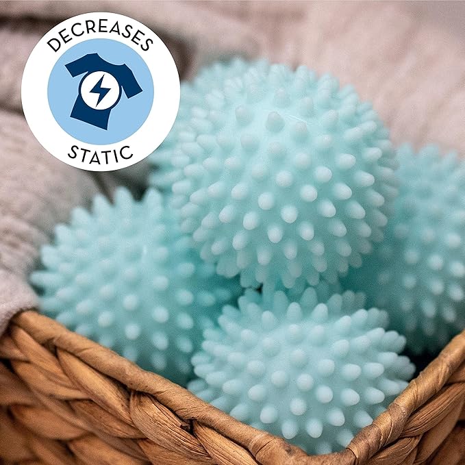 Reusable Laundry Dryer Balls, Sky Blue Plastic Anti-Static Fabric Softener, Reduces Wrinkles, Sustainable Cleaning Supplies, Essential Washing & Drying Aid for Soft, 6 Pack, 2.36 in (Sky Blue)