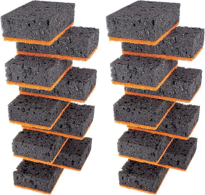 Black & Orange Multi Use Scrub Sponges. Made in Europe. 18 Pack, 4.3x2.8x1.4 inches. Heavy Duty and Non Scratch Fiber. Odorless Durable and Delicate Halloween Holiday Sponges